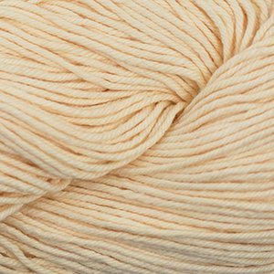 A close-up image of cream-colored yarn. The yarn is neatly coiled and shows a soft texture, with numerous individual strands visible. The color is a light beige, almost off-white.