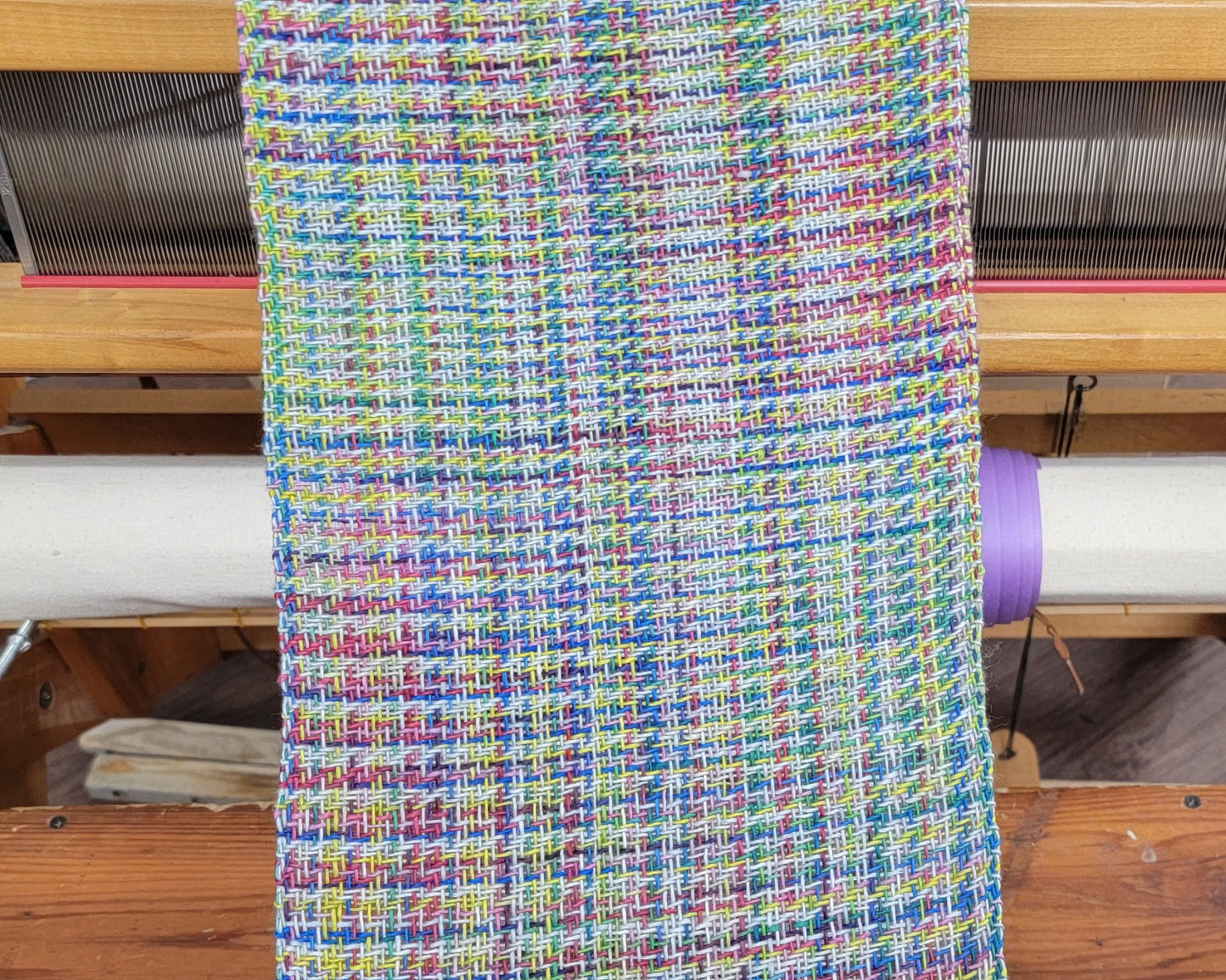 Gray Woven Scarf with Rainbow colors by Judy Olsen