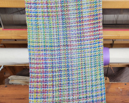 Gray Woven Scarf with Rainbow colors by Judy Olsen