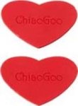 Two red heart-shaped rubber items, each inscribed with the word "ChiaGoo" in the center. The hearts are arranged vertically.